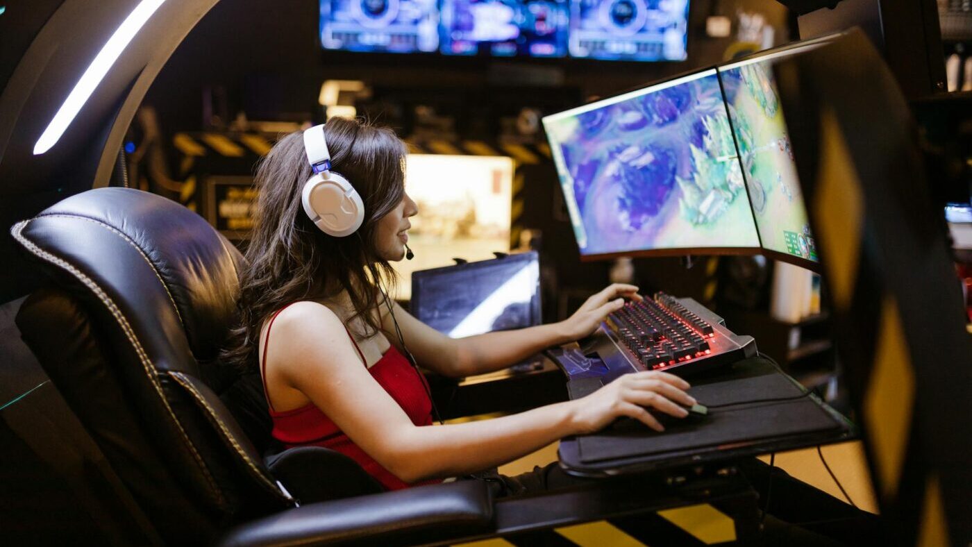 a woman playing a video game